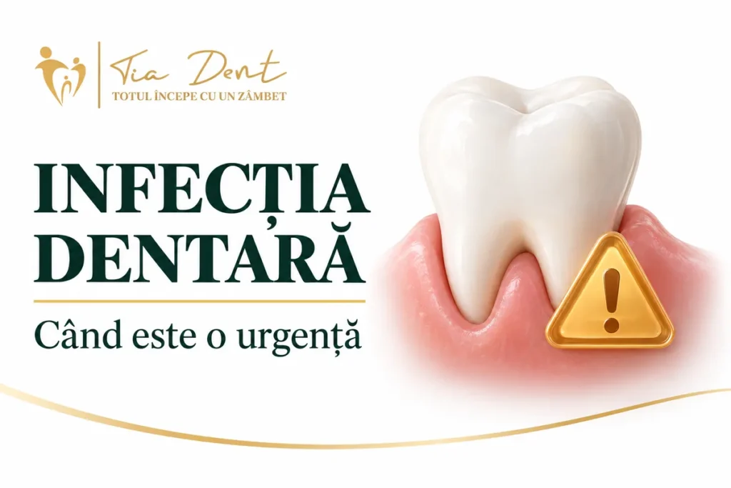 Ilustrație editorială despre infecția dentară și semnele de alarmă.