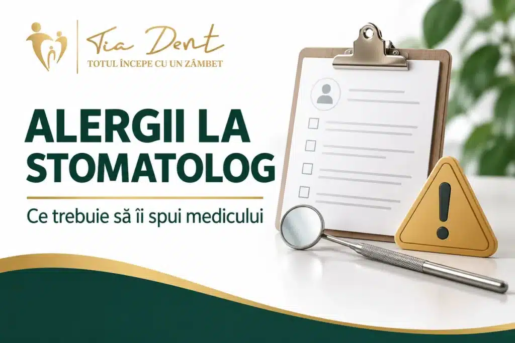 Fișă de istoric medical pentru discuția despre reacții și alergii la stomatolog.