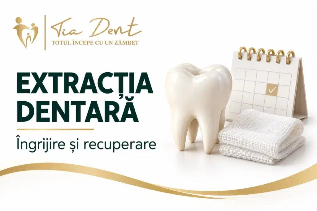 Ilustrație despre extracția dentară și îngrijirea după intervenție.