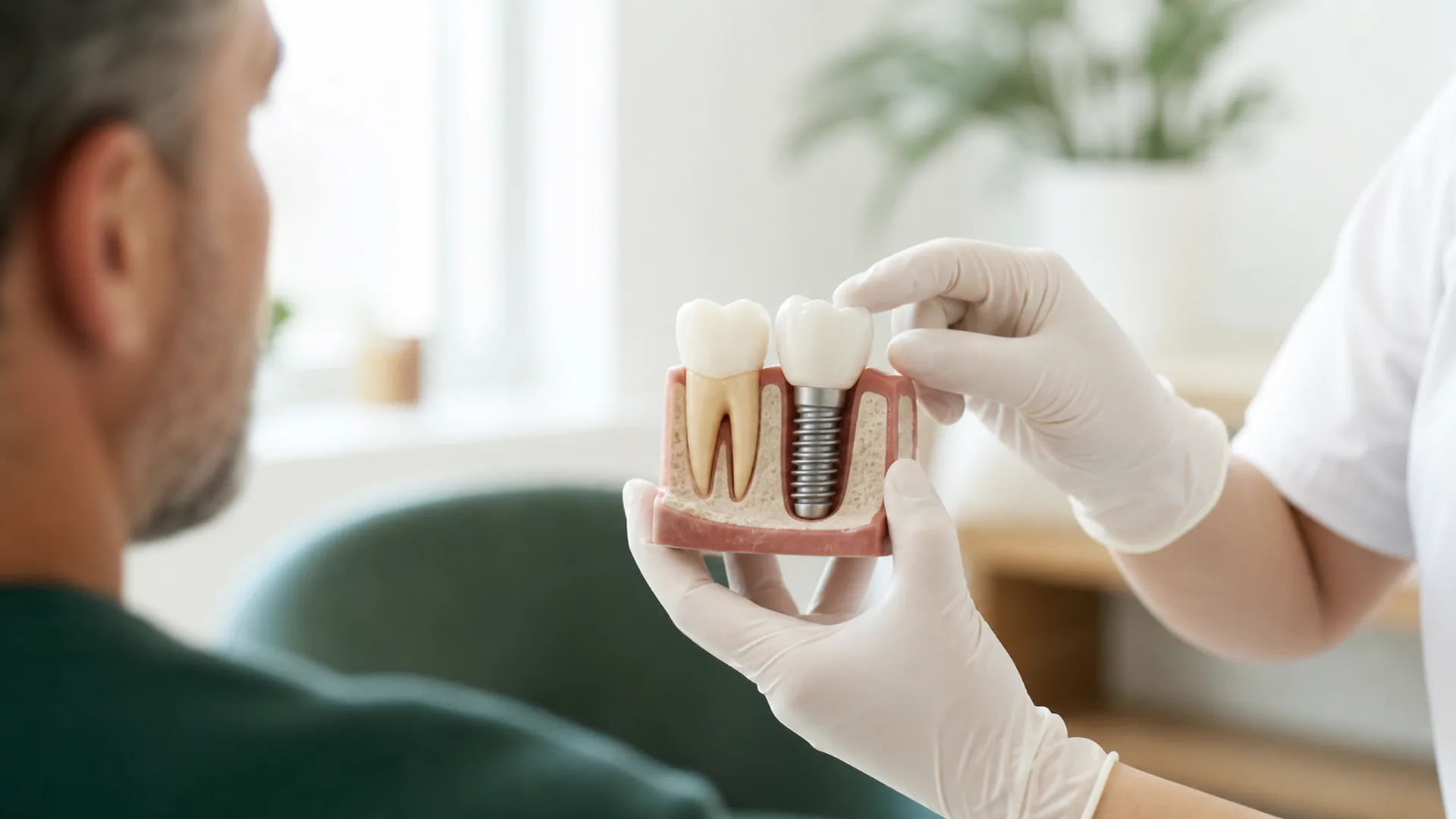 Model didactic cu implant dentar și coroană protetică