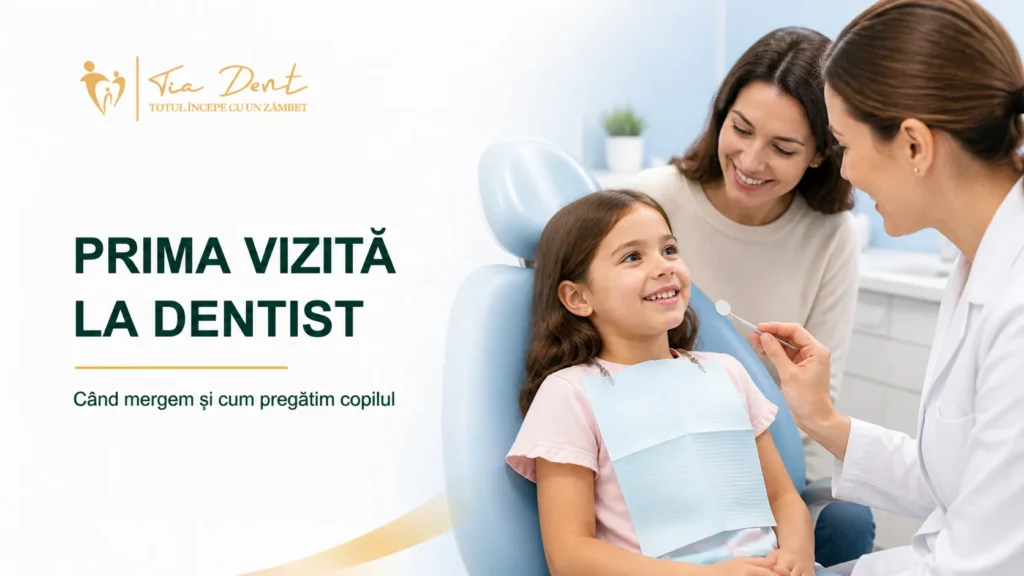 Copil la prima vizită la dentist, însoțit de părinte, la Tia Dent Iași